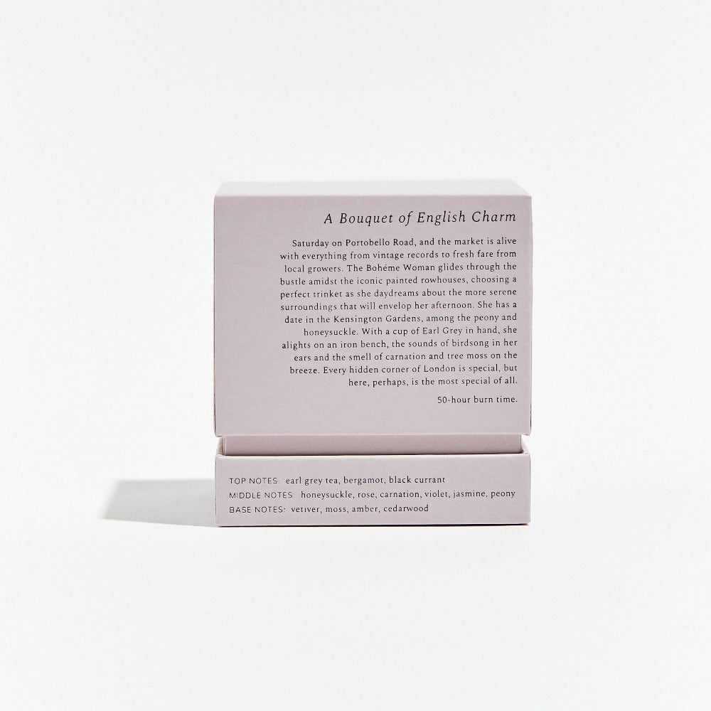 Notting Hill Boheme Scented Candle Packaging Back