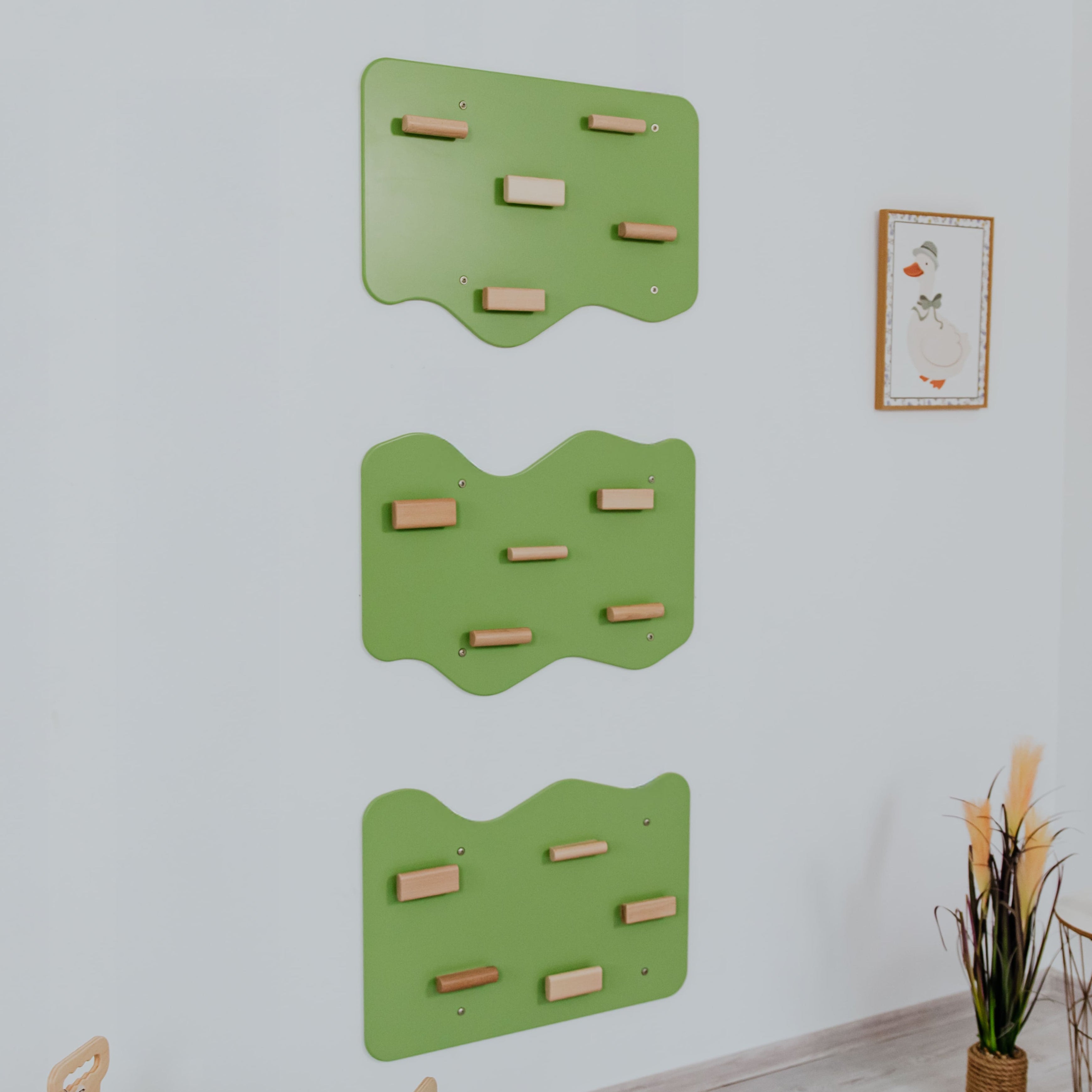 Indoor Rock Wall with Cloud-Shaped Panels & Wooden Climbing Holds