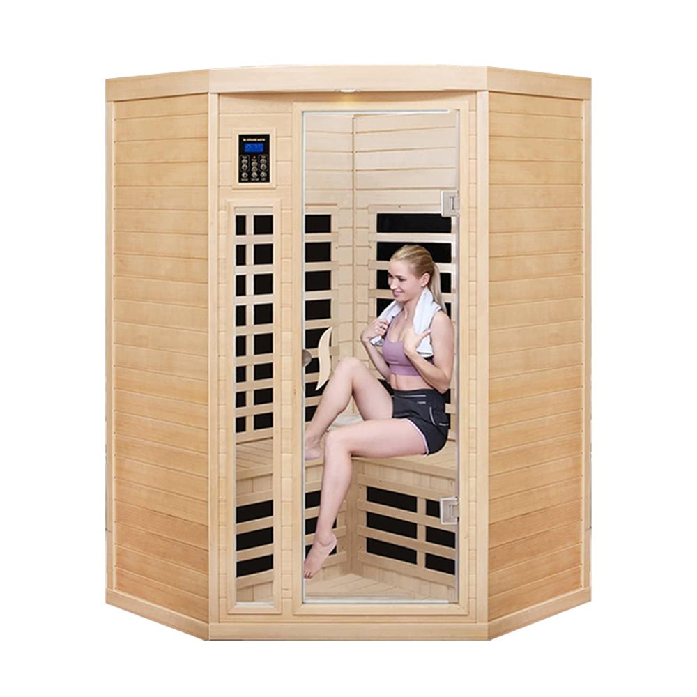 Two-Person Corner Space Infrared Wooden Sauna Room With Bluetooth Speakers, 1600W (SAK81524)