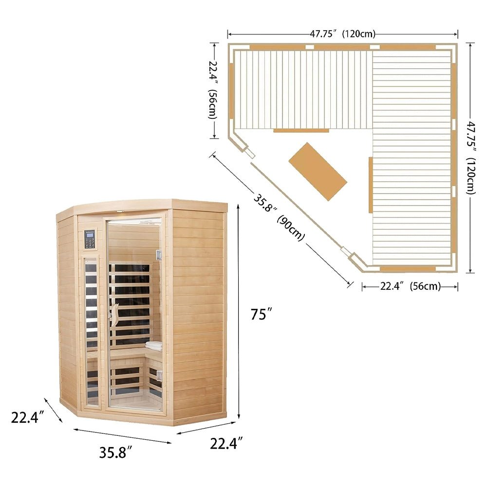 Two-Person Corner Space Infrared Wooden Sauna Room With Bluetooth Speakers, 1600W (SAK81524)