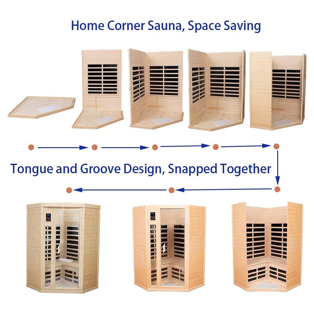 Two-Person Corner Space Infrared Wooden Sauna Room With Bluetooth Speakers, 1600W (SAK81524)