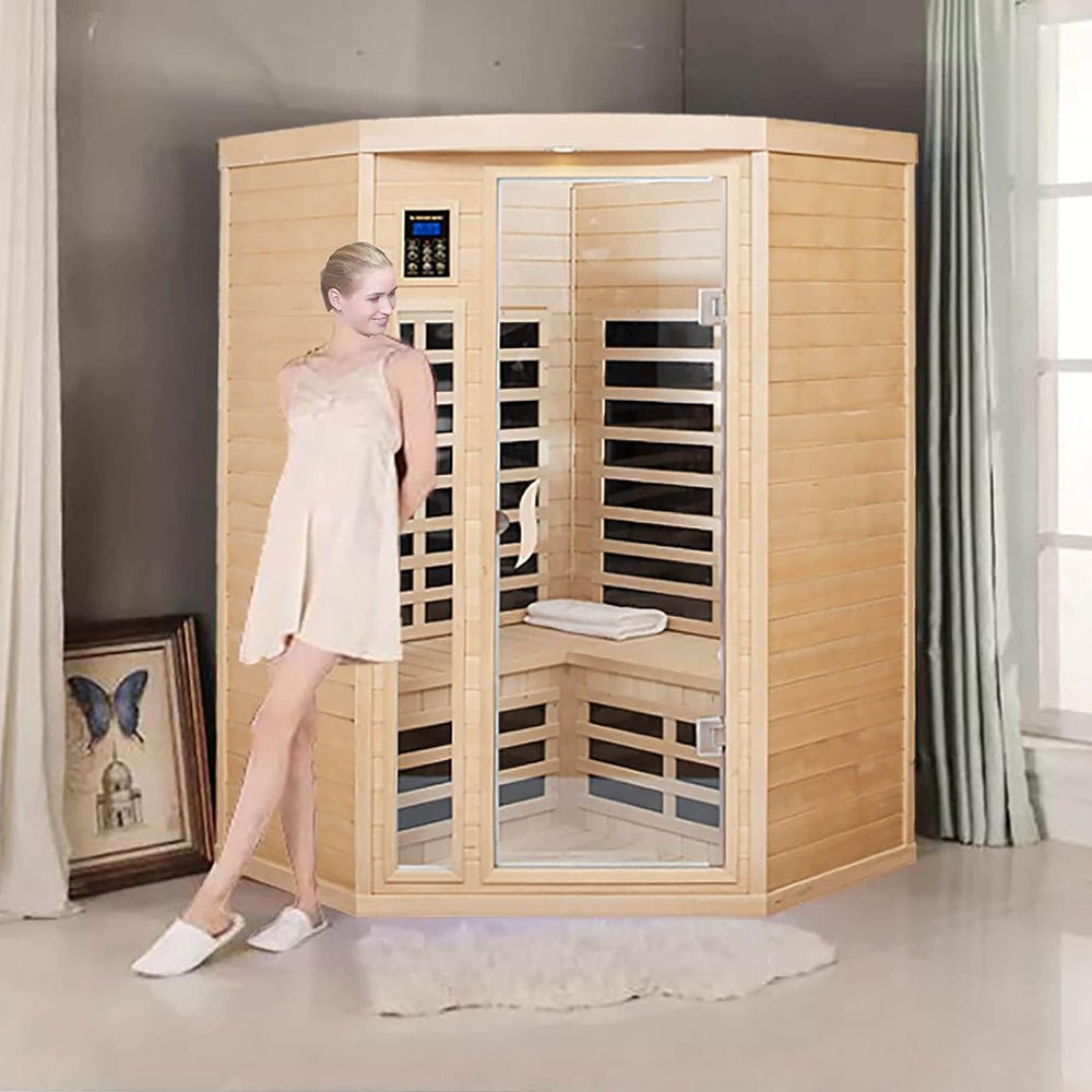 Two-Person Corner Space Infrared Wooden Sauna Room With Bluetooth Speakers, 1600W (SAK81524)