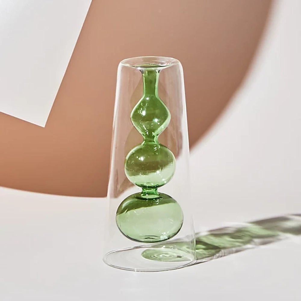 Double Wall Bubble Glass Bud Vase Lime - Maison Nova