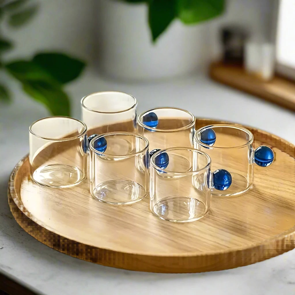 Knob Espresso Cups - Set of 6 Blue - Maison Nova